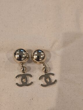 CHANEL Gold-Tone Double Drop CC Earrings